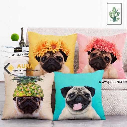 gối tựa lưng mẫu chó pug
